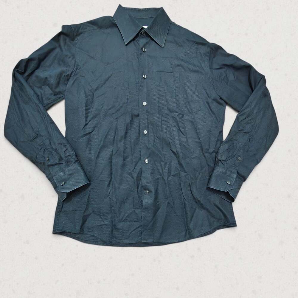 Versace Collection Mens Dress Shirt Size 42 16.5 L Dark Grey Textured Cotton LS
